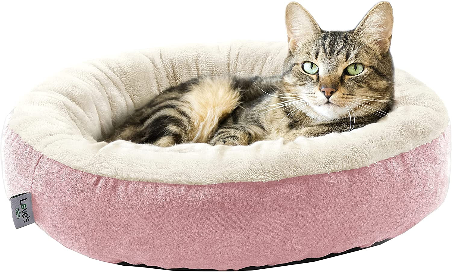 Round Donut Pet Cushion Bed - 20 Inch Cat and Small Dog Bed with Anti-Slip, Water-Resistant Bottom, Super Soft Durable Fabric, Washable Luxury Design in Brown