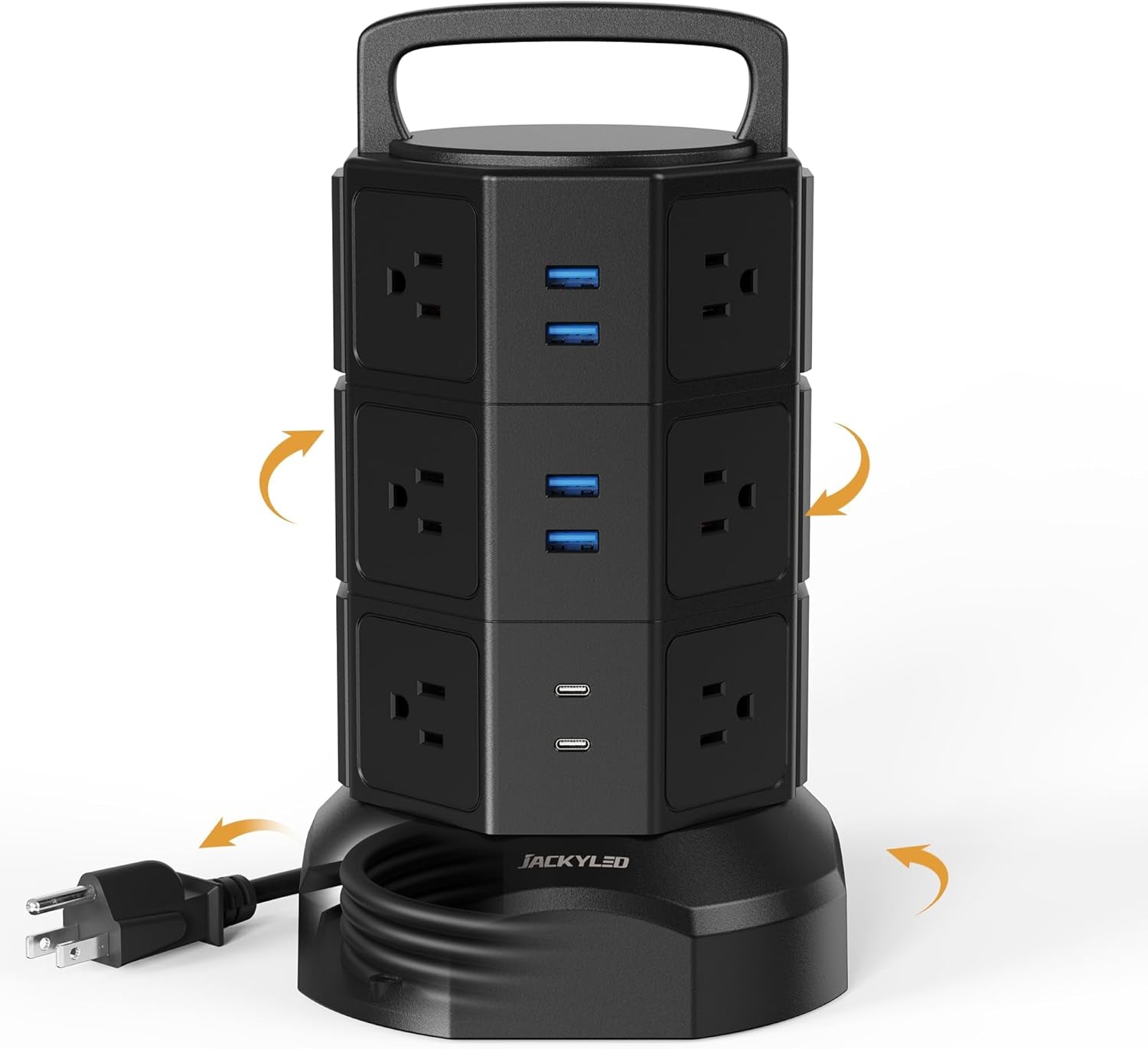 1625W Surge Protector Power Strip Tower with 12 Outlets and 6 USB Ports, 6.5Ft Heavy Duty Extension Cord for Home, Office, and Dorm Use - Black