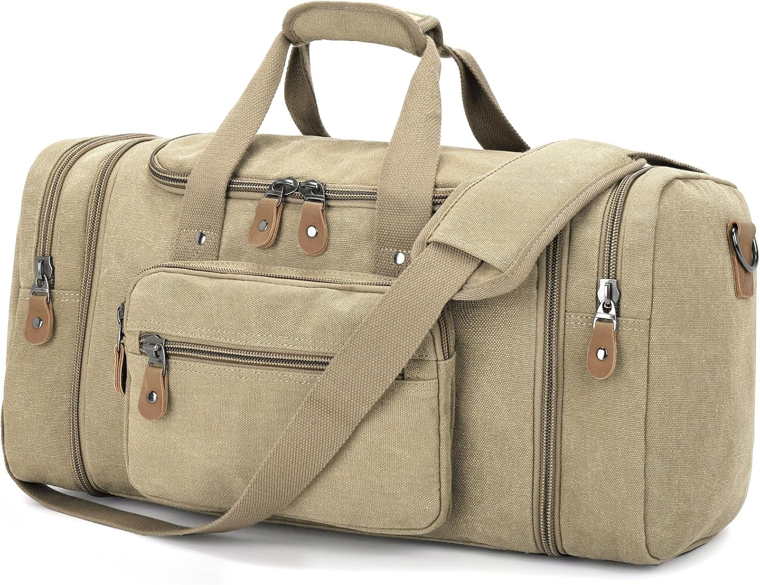 60L Canvas Duffle Bag for Travel - Coffee Overnight and Weekend Bag