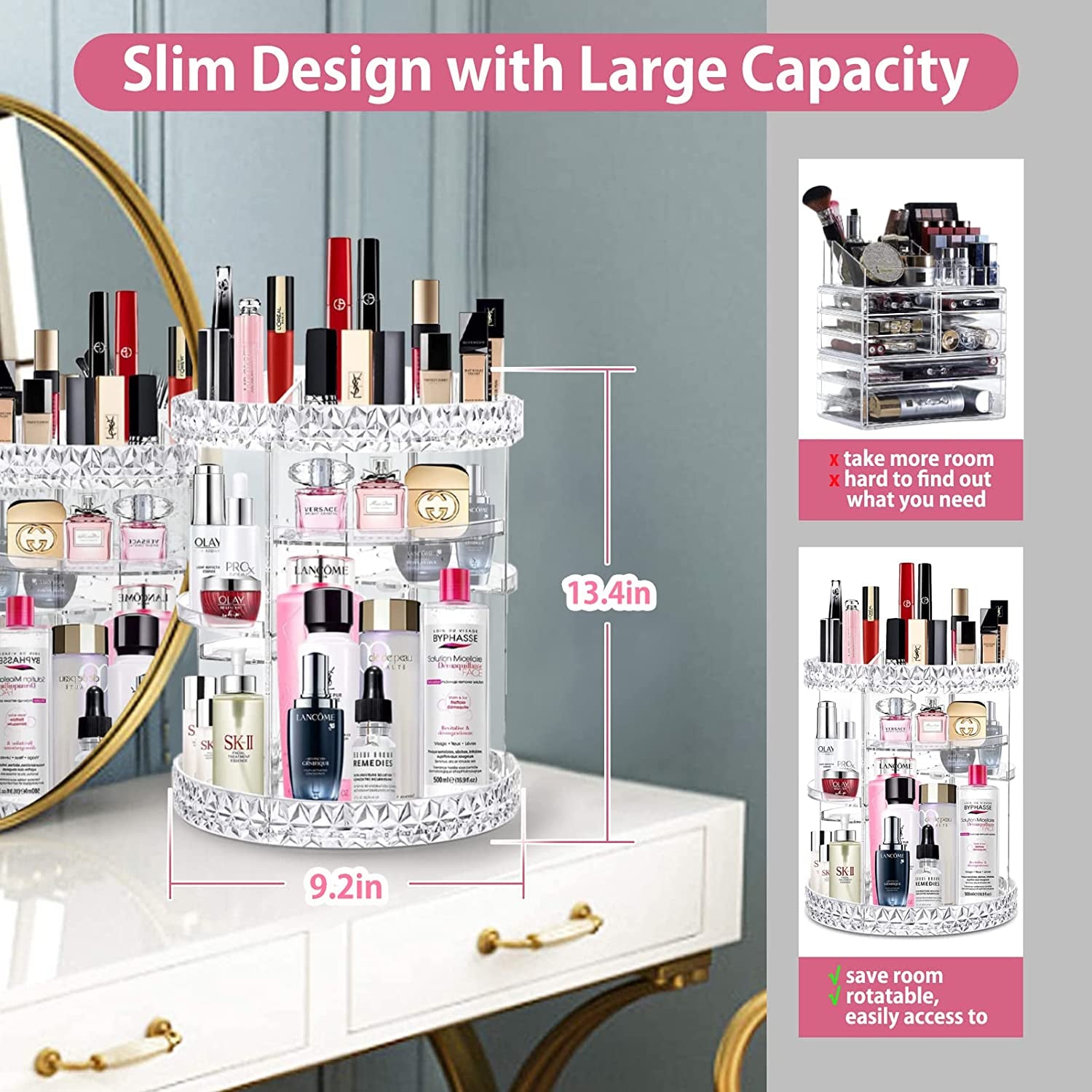 360-Degree Rotating Makeup and Perfume Organizer with 8 Adjustable Layers - Clear Acrylic Cosmetic Storage Display Case for Vanity or Bedroom Dresser