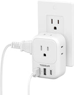 USB Charger Block with 3 USB Ports and 4-Outlet Splitter - Multi-Plug Wall Adapter for Travel, Office, and Dorm Use