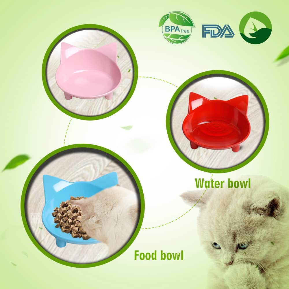 Non-Slip Cat Food and Water Bowls - Shallow Design to Alleviate Whisker Fatigue for Cats, Dogs, and Rabbits