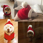 Crocheted Christmas Dog Hat with Pompon - Warm Winter Knit Snood Headwear for Pets and Adults (Red, Size S)