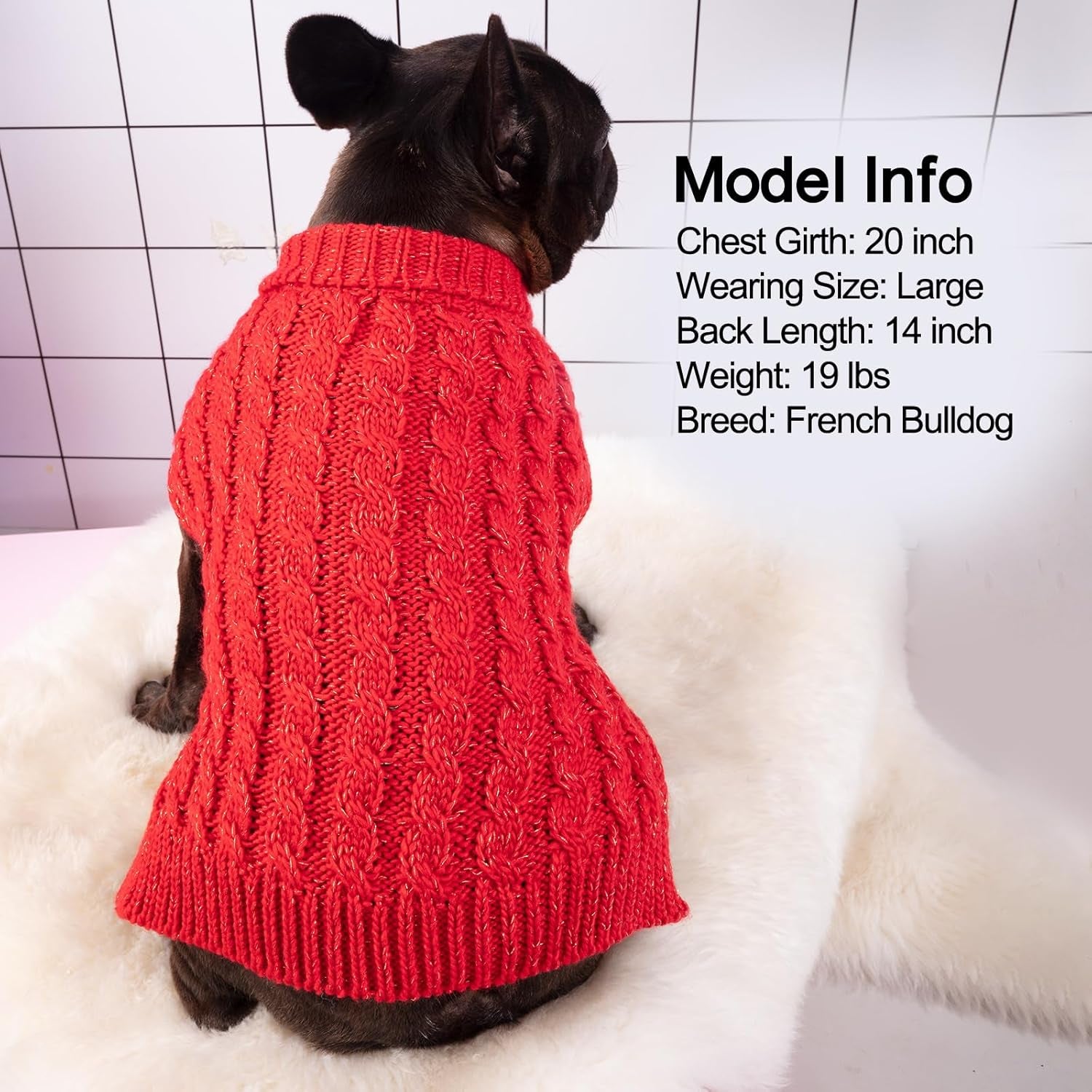 Winter Dog Sweater with Golden Thread Turtleneck - Red Cat Sweater