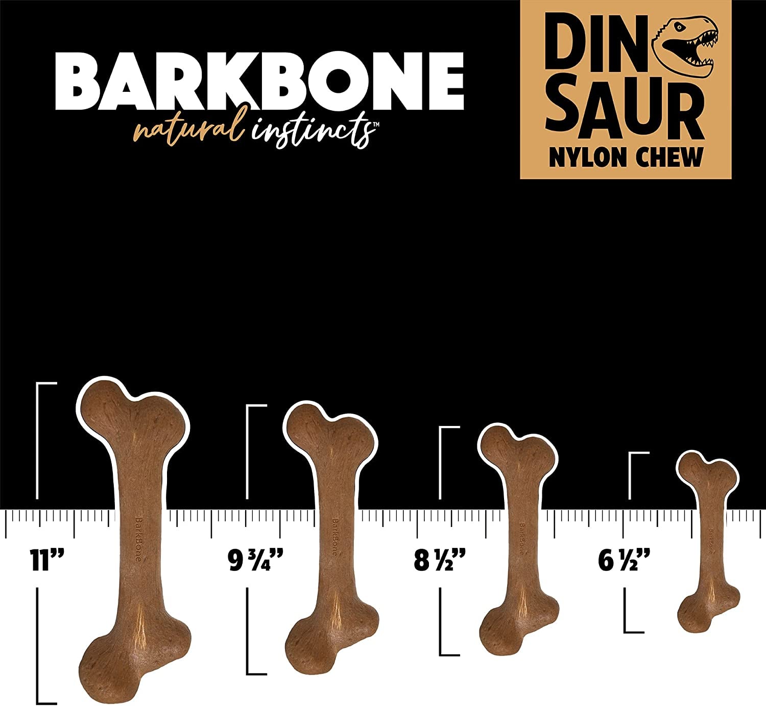 Dinosaur Barkbone - Durable Nylon Dog Bone for Aggressive Chewers - Bacon Flavor - 8.5 Inches