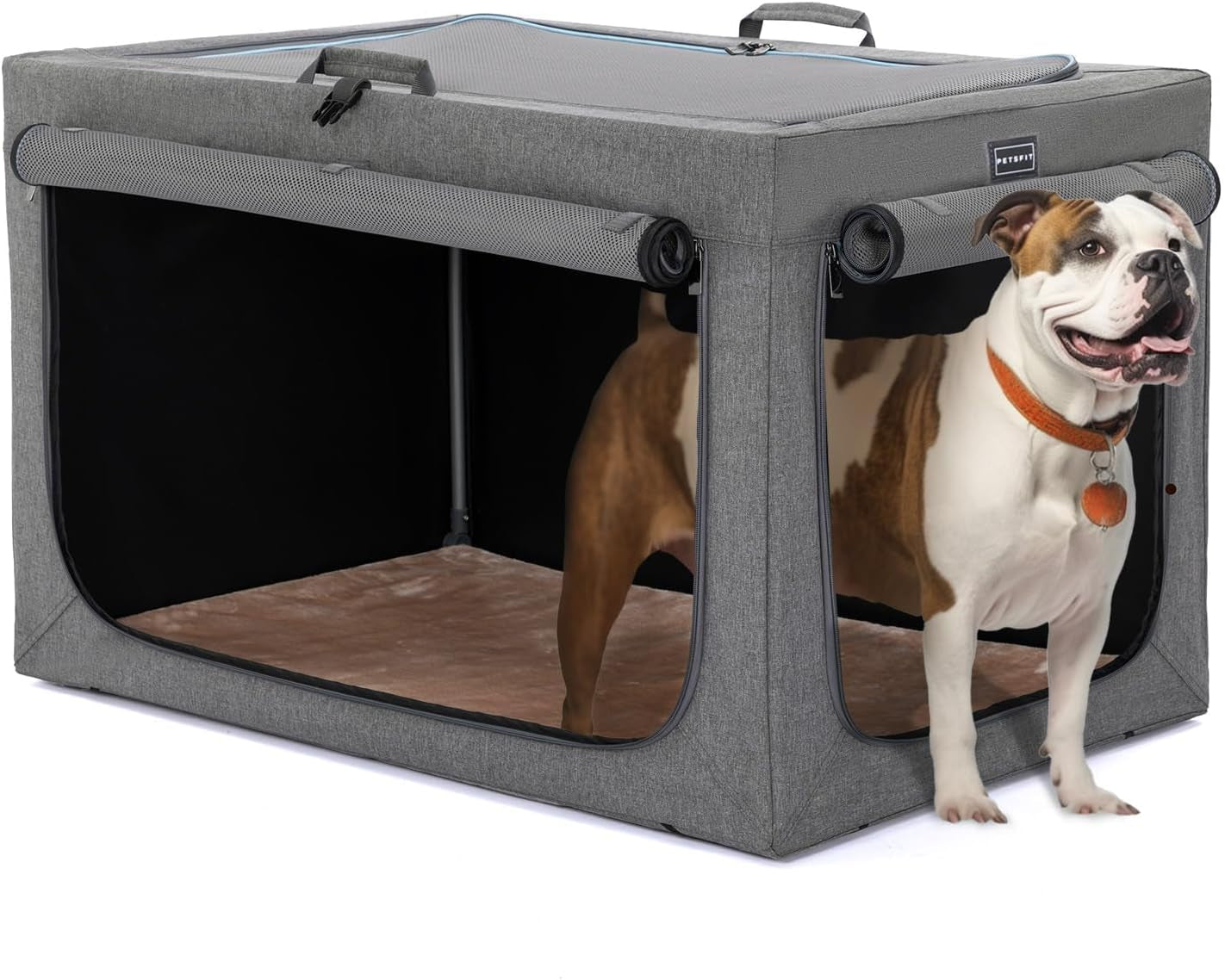 24-Inch Portable Soft Dog Crate - Lightweight, Sturdy, and Comfortable with Thick Mat for Home and Travel, Black