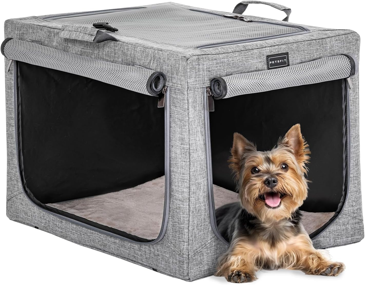 24-Inch Portable Soft Dog Crate - Lightweight, Sturdy, and Comfortable with Thick Mat for Home and Travel, Black