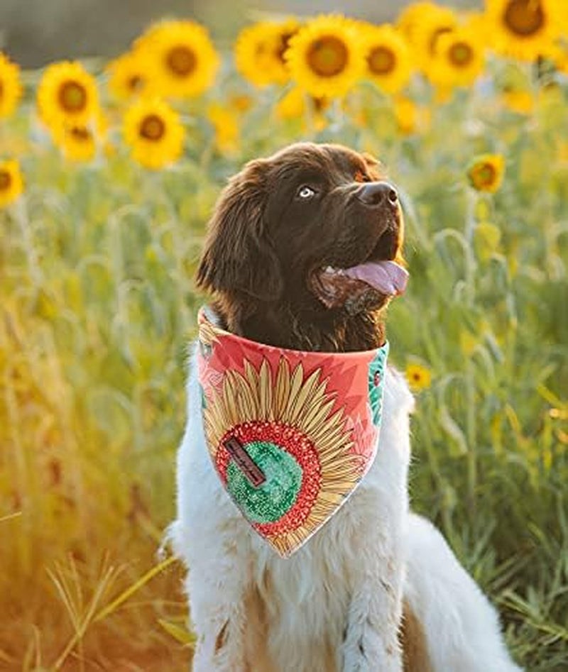 Sunflower Print Dog Bandana - Washable Adjustable Square Scarf for Small, Medium, and Large Dogs