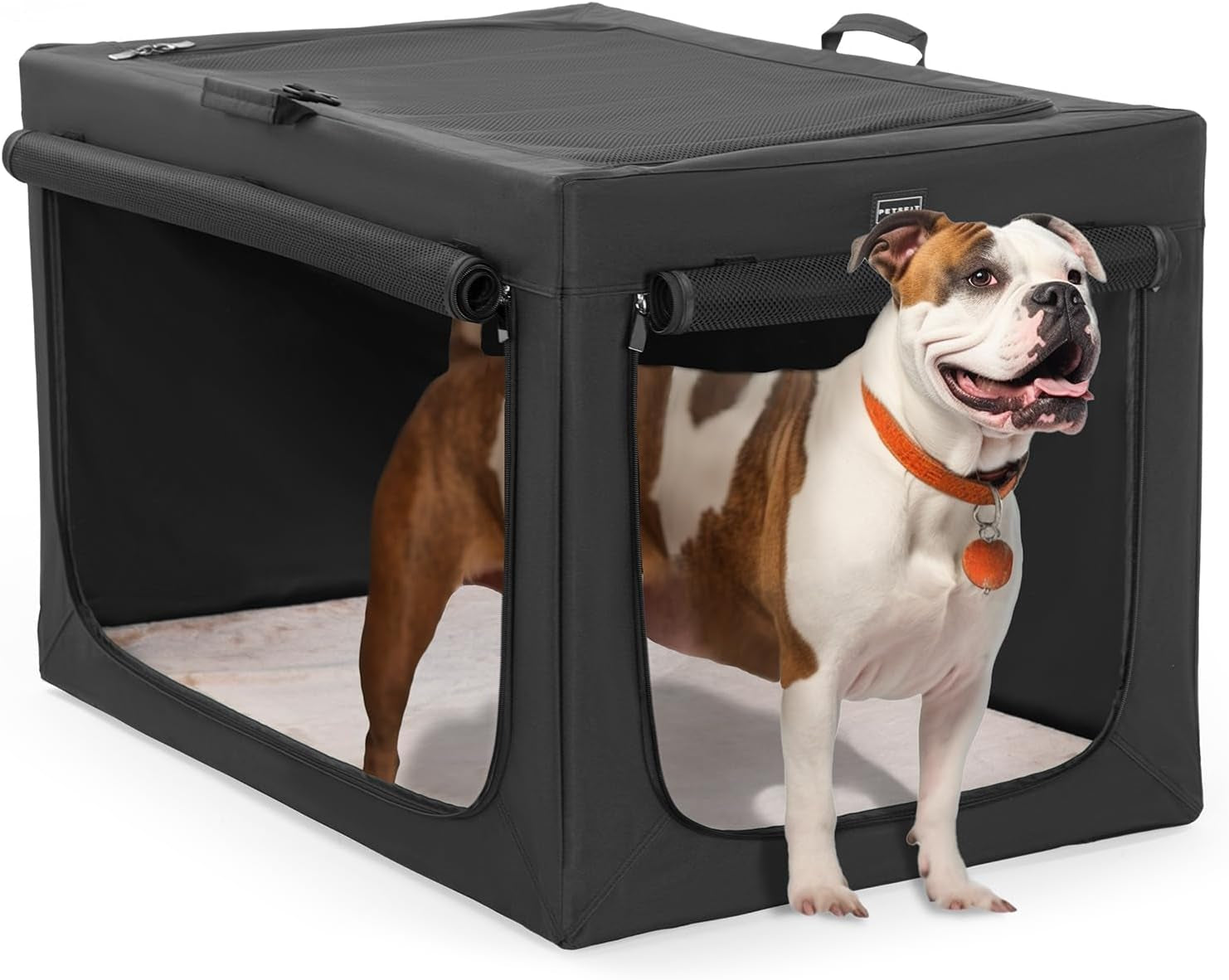 24-Inch Portable Soft Dog Crate - Lightweight, Sturdy, and Comfortable with Thick Mat for Home and Travel, Black