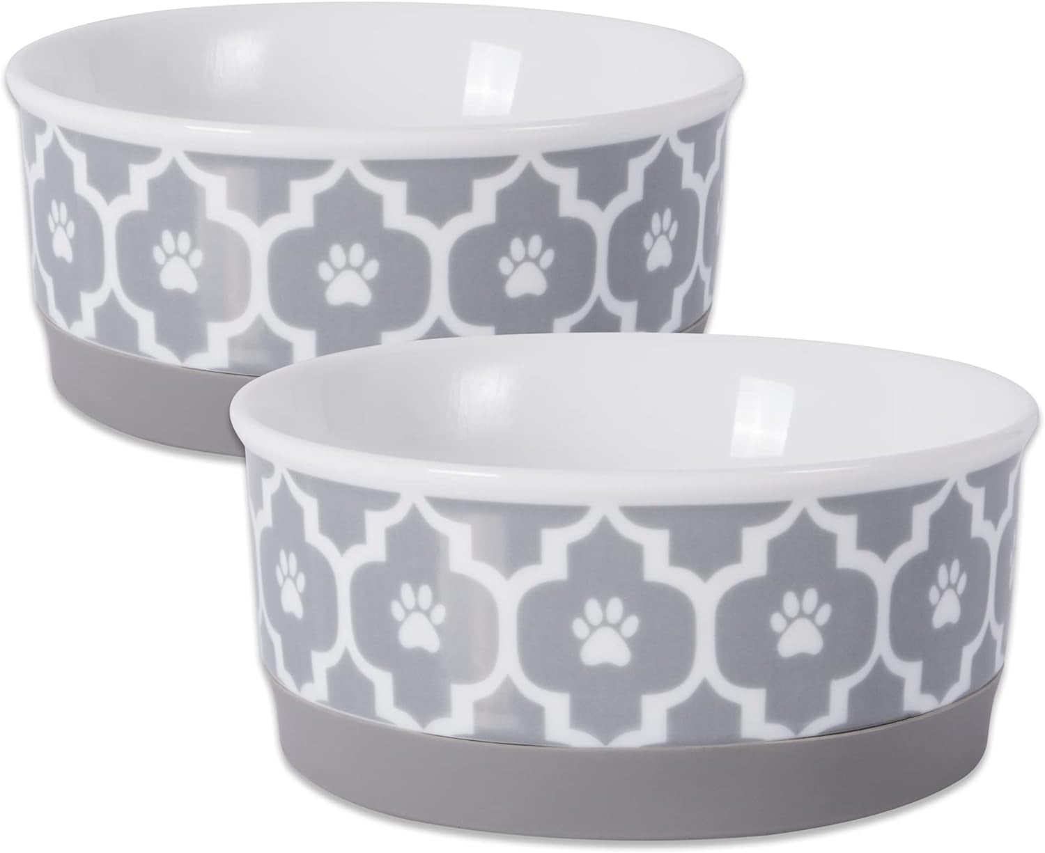 Lattice Pet Bowl Set, Non-Slip Silicone Ring for Secure Feeding, Microwave & Dishwasher Safe, Small Size 4.25" x 2", Gray, Pack of 2