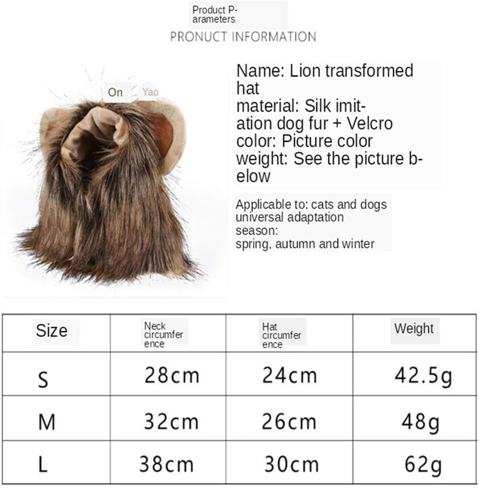 Lion Mane Wig Costume for Dogs and Cats - Ideal for Halloween, Christmas, Easter, and Festival Celebrations (Length: 38 cm)