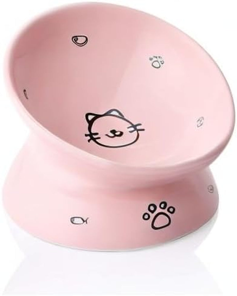 Elevated Ceramic Cat Bowls for Food and Water, Slanted Design for Spine Protection and Backflow Prevention (Pink)