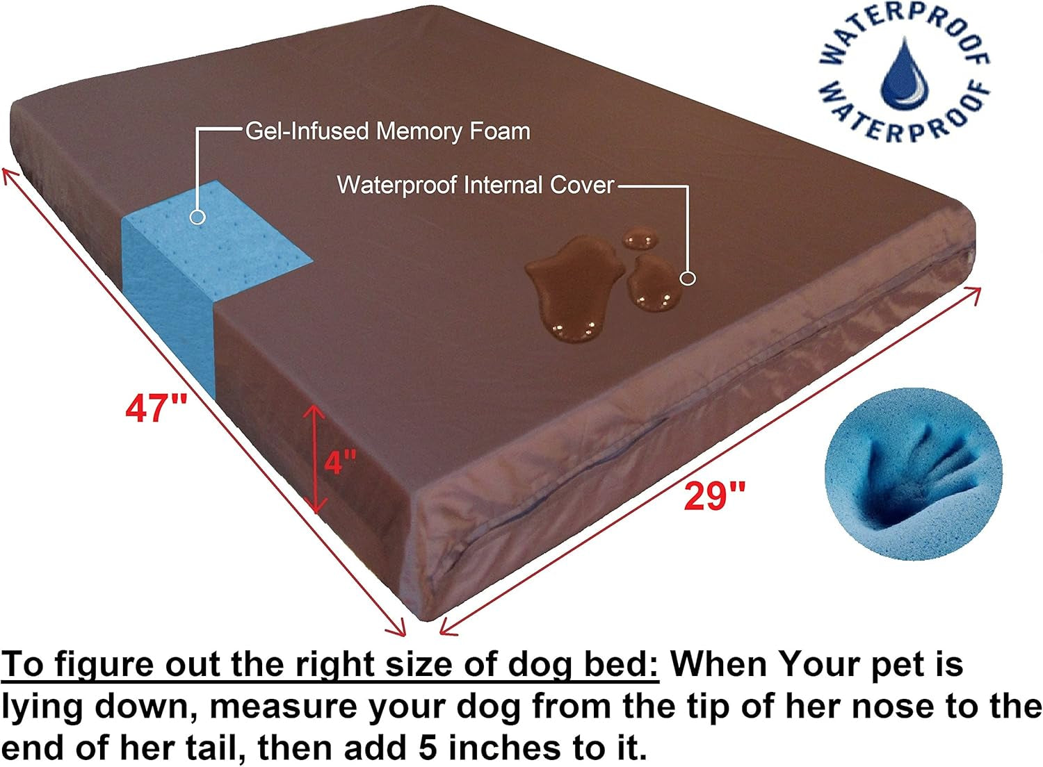 XL Orthopedic Memory Foam Dog Bed with Machine Washable Cover and Waterproof Lining for Medium to Large Pets, 47"x29"x4" Pad Suitable for 48"x30" Crate