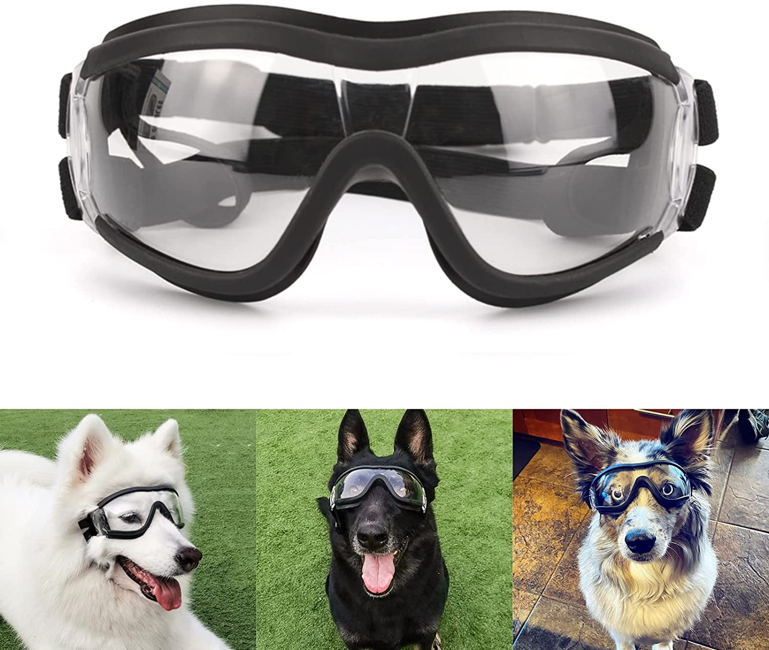 Large Dog Goggles - Eye Protection Sunglasses for Medium to Large Breeds, Windproof Design for Riding, Biking, and Driving, Black