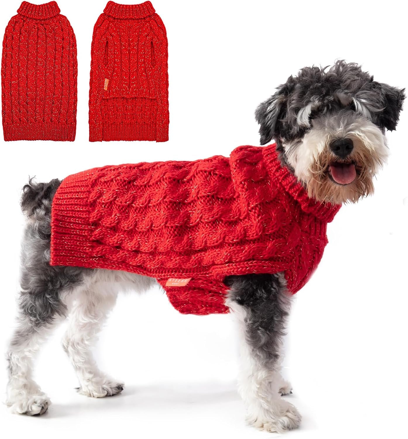 Winter Dog Sweater with Golden Thread Turtleneck - Red Cat Sweater