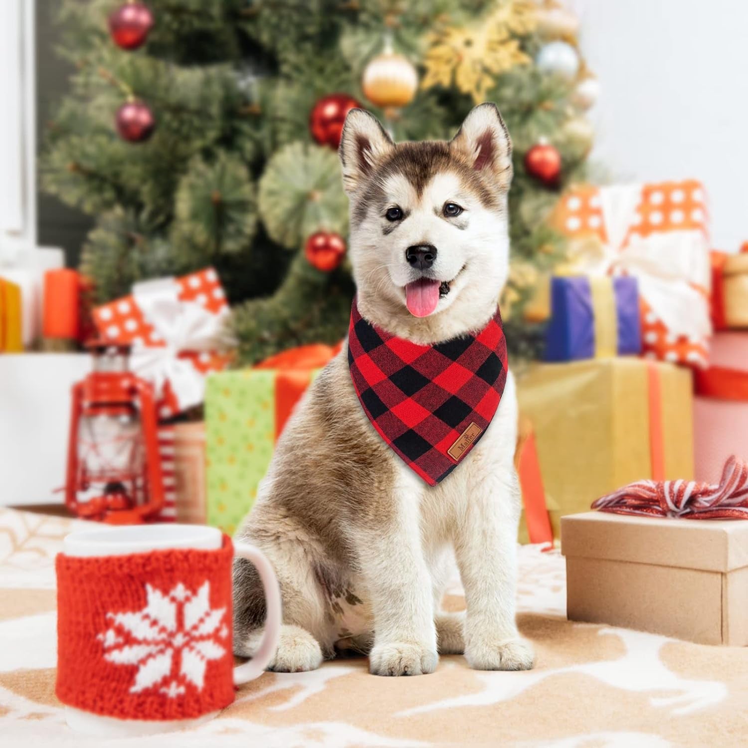 2-Pack Dog Christmas Bandanas - Classic Buffalo Red Plaid Triangle Bibs for Small to Extra Large Dogs and Cats