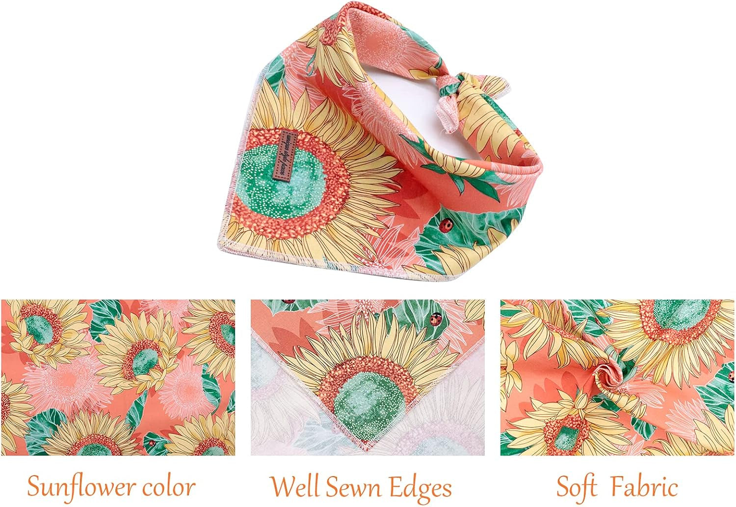 Sunflower Print Dog Bandana - Washable Adjustable Square Scarf for Small, Medium, and Large Dogs