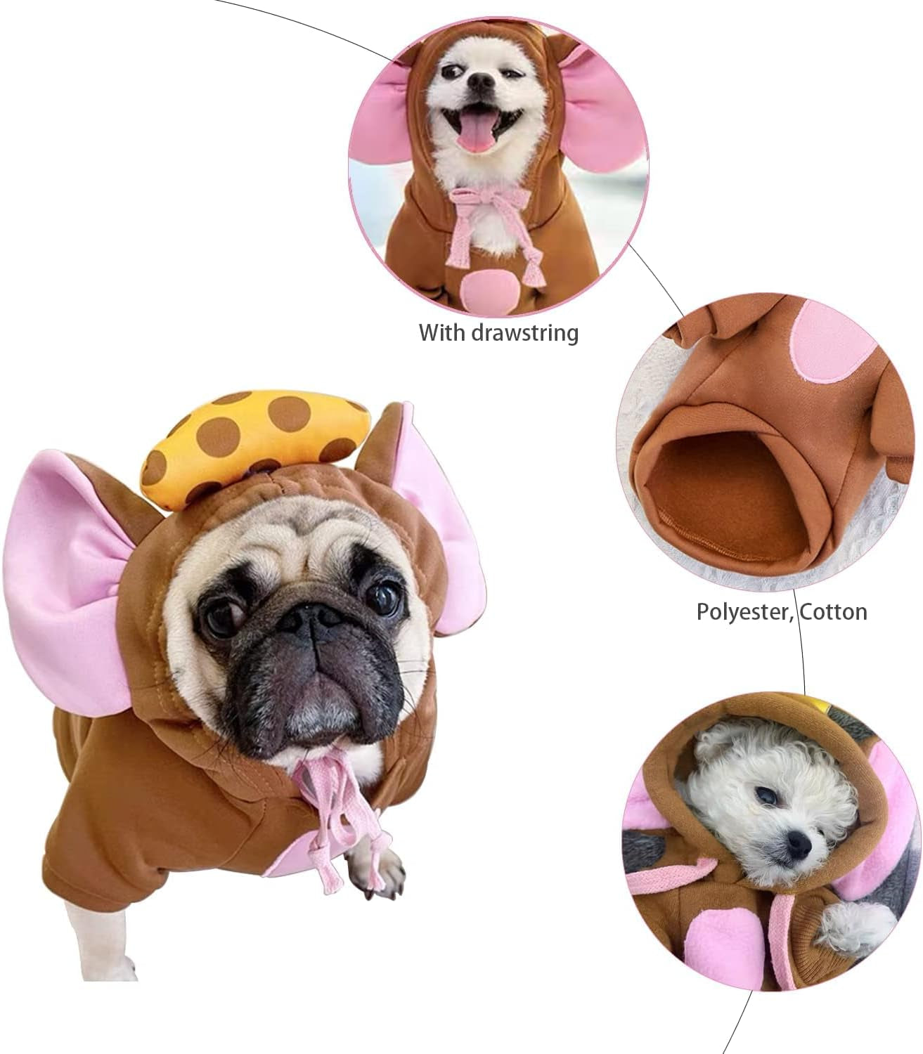 Pet Hoodie Sweatshirt for Dogs and Cats - Adorable Animal Design Cold Weather Apparel for Small to Medium Pets