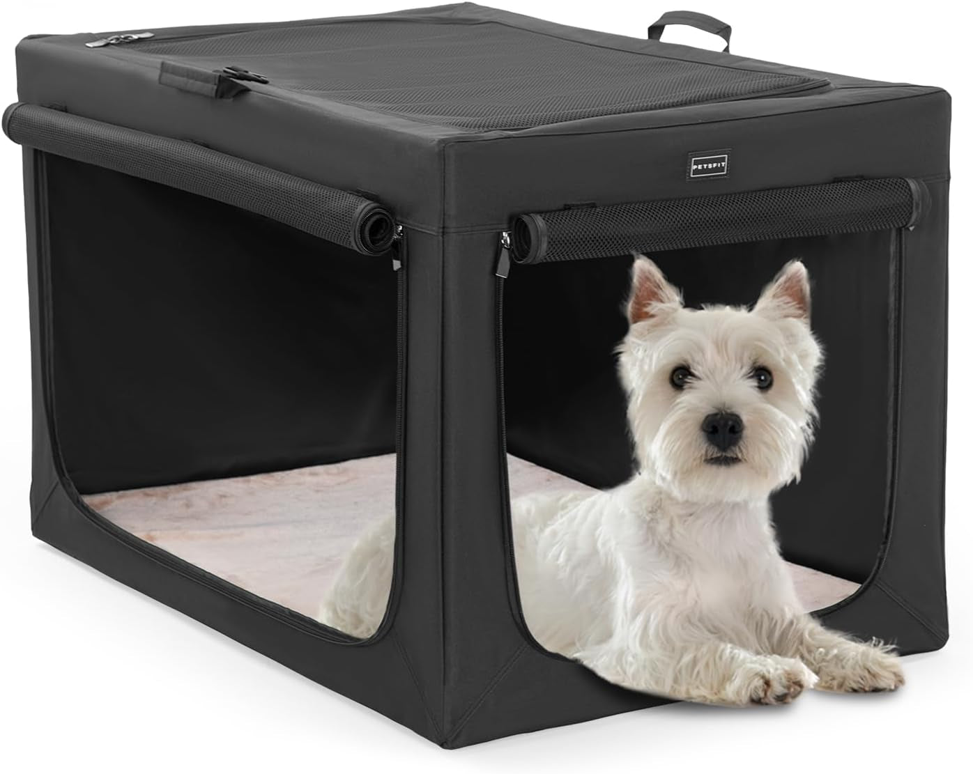 24-Inch Portable Soft Dog Crate - Lightweight, Sturdy, and Comfortable with Thick Mat for Home and Travel, Black