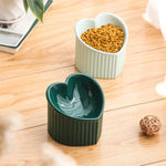 Dark Green Ceramic Elevated Cat Bowls for Food and Water, Ergonomic Design with Backflow Prevention, Dishwasher and Microwave Safe, Lead and Cadmium Free