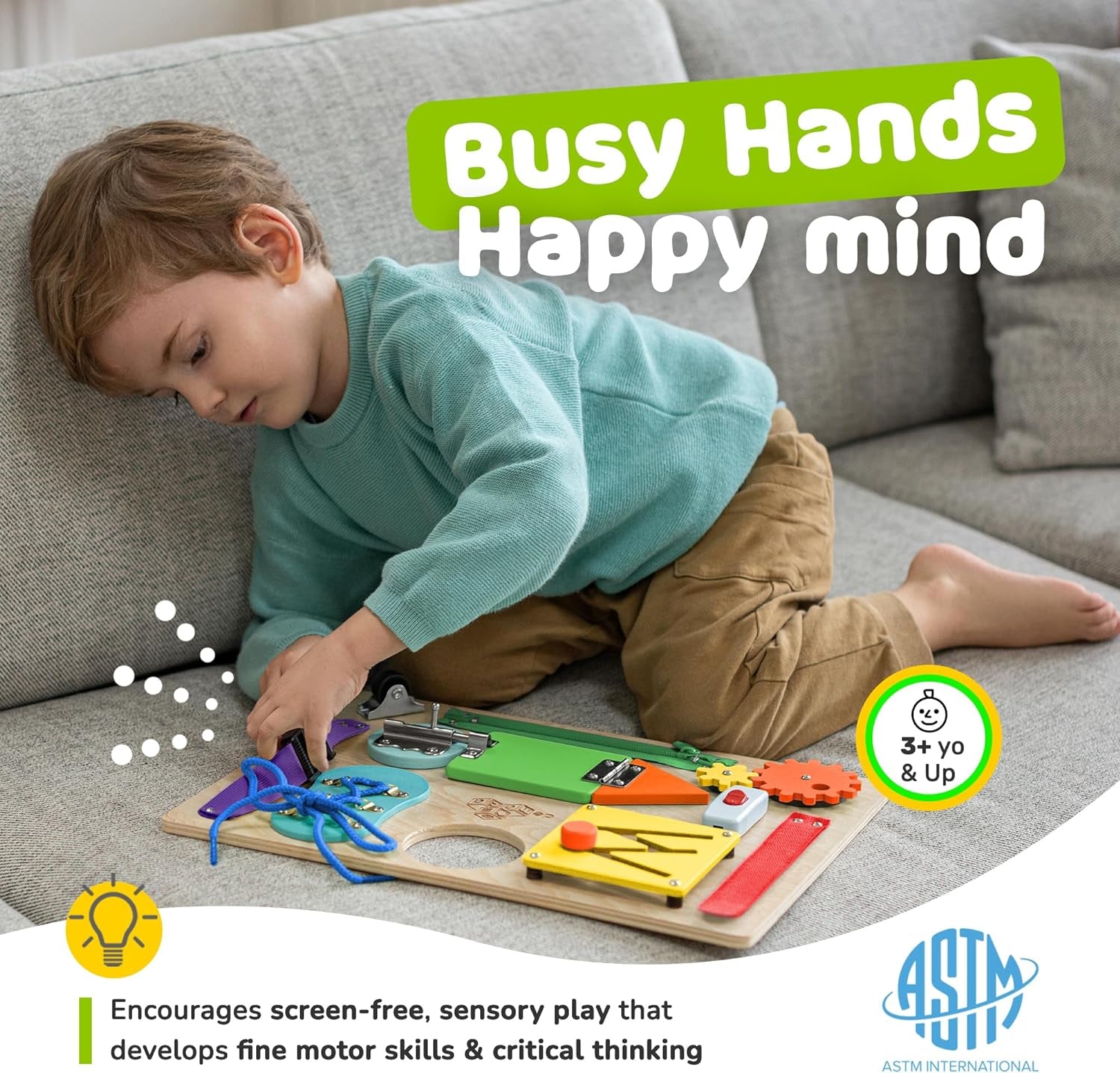 Montessori Busy Board for Toddlers - Sensory Activity Toy Featuring 10 Engaging Activities to Enhance Fine Motor Skills, Ideal for Travel, Suitable for Boys and Girls, Packaging May Vary