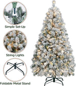 4.5Ft Pre-Lit Snow Flocked Artificial Christmas Tree with 150 Incandescent Warm White Lights and 340 Branch Tips, Includes Foldable Stand, Green & White