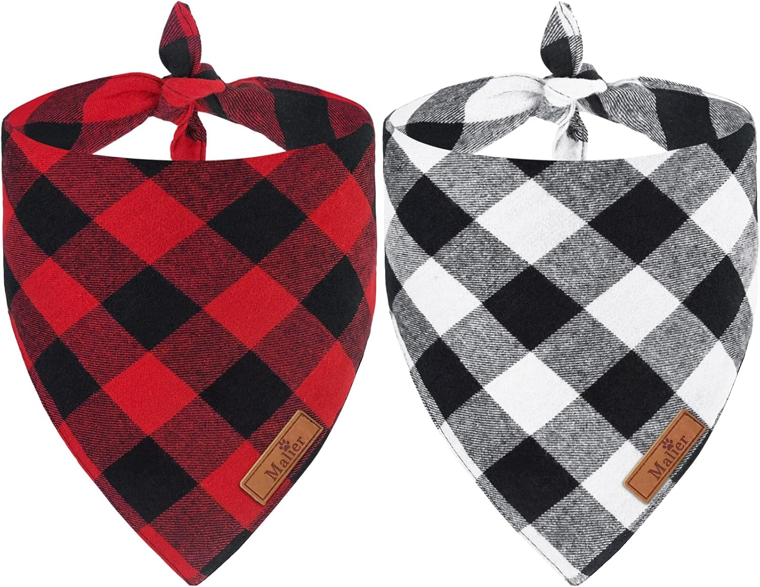 Holiday Dog Bandana Set - 2 Pack Classic Plaid Triangle Bibs for Christmas and Thanksgiving - Fall Pet Costume Accessories for Small, Medium, and Large Dogs and Cats