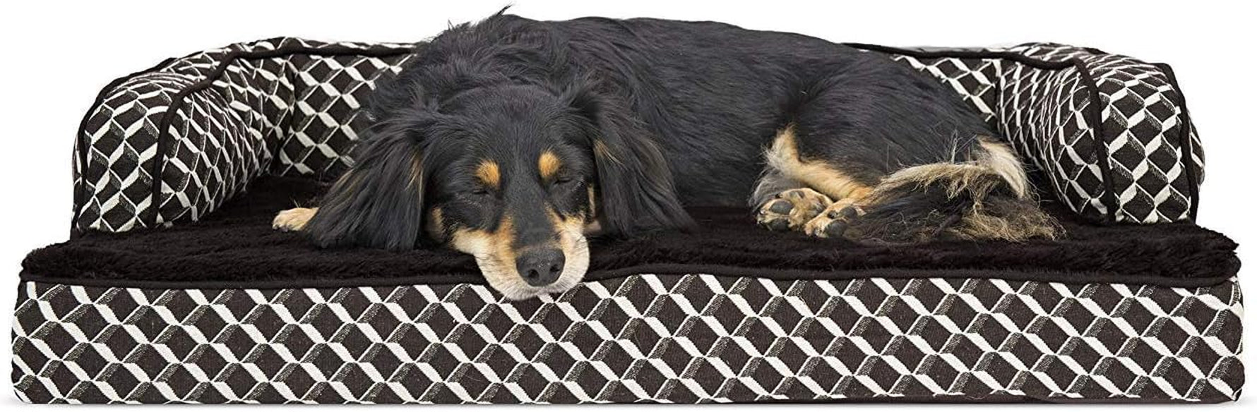 Orthopedic Dog Bed for Small to Medium Dogs with Removable Bolsters and Washable Cover, Supports Dogs up to 35 lbs - Plush Woven Couch Sofa in Diamond Brown, Medium Size