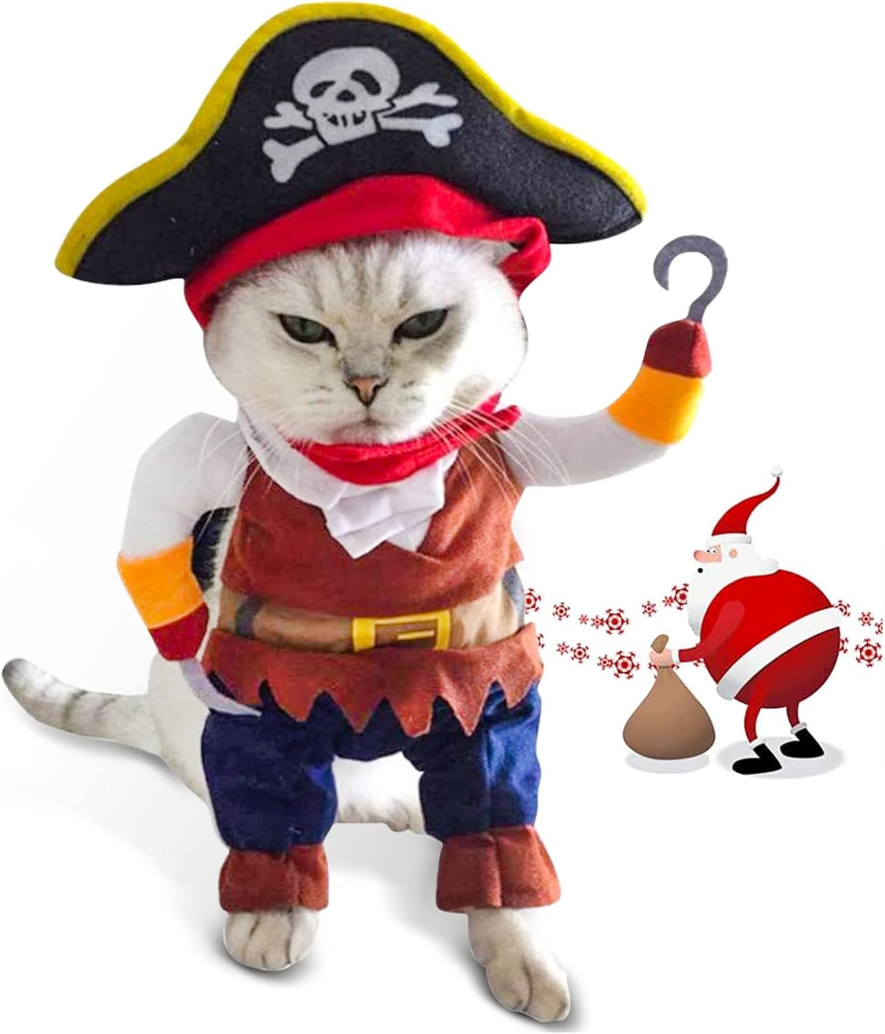 Caribbean Style Pirate Costume for Small to Medium Dogs and Cats - Adorable Halloween and Christmas Party Apparel with Hat