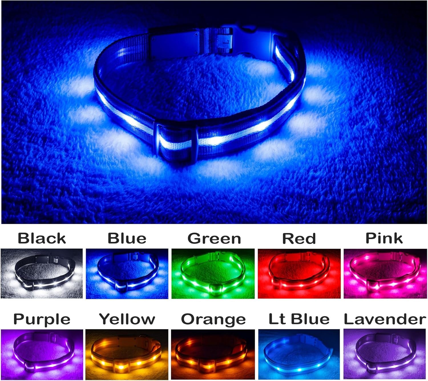 LED Dog Collar - Original Brightest Light-Up Design with 1,000 Feet Visibility - USB Rechargeable and Waterproof - Ideal for Night Walking - USA Brand