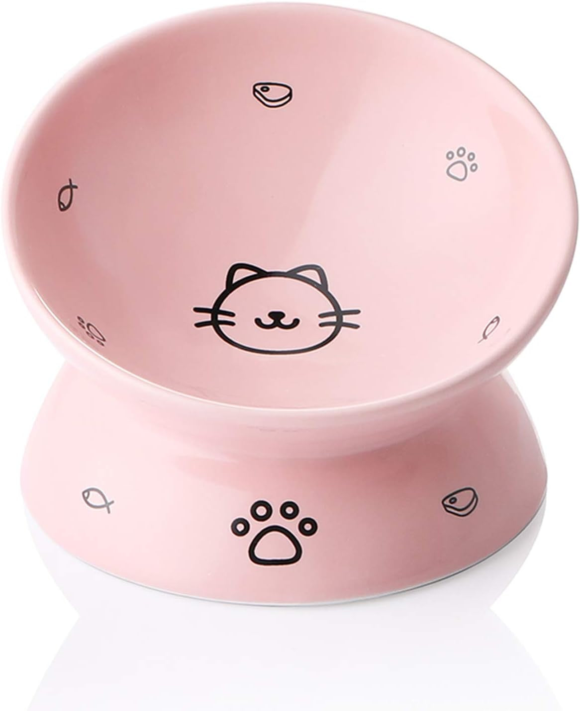 Elevated Ceramic Cat Bowls for Food and Water, Slanted Design for Spine Protection and Backflow Prevention (Pink)