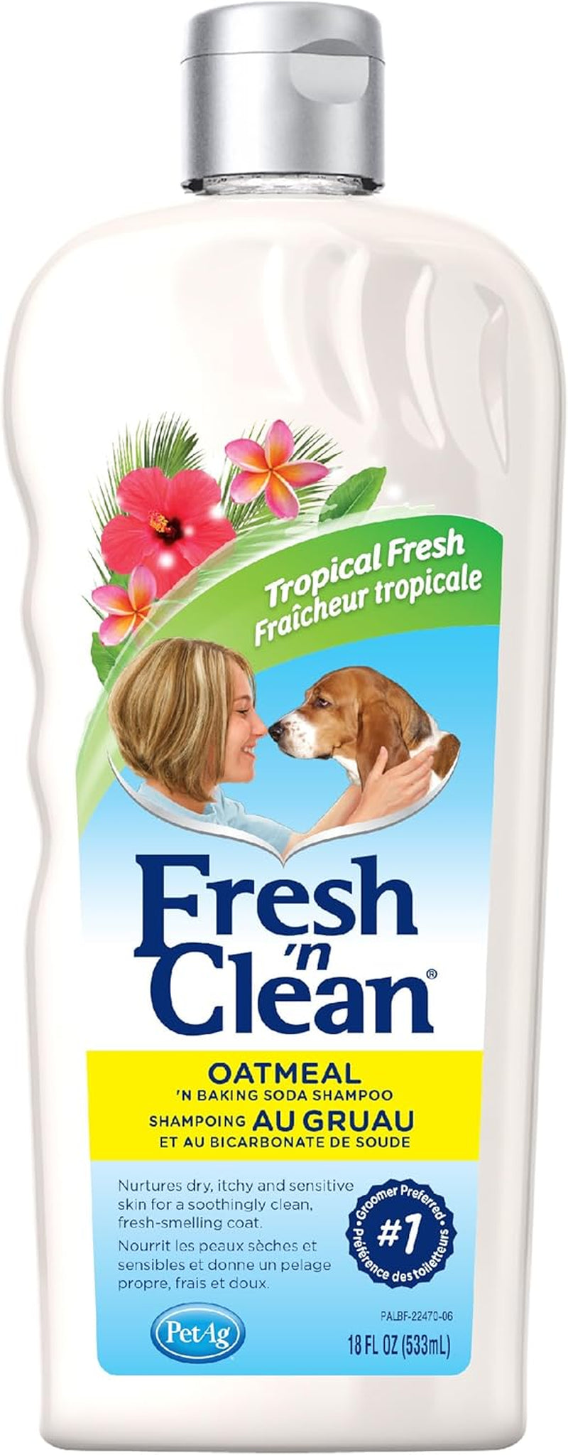 Pet-Ag Fresh 'N Clean Oatmeal and Baking Soda Shampoo with Tropical Fresh Scent - 18 Oz - Nourishes Dry, Itchy, and Sensitive Skin with Vitamin E and Aloe - Strengthens and Repairs Coats - Soap-Free Formula