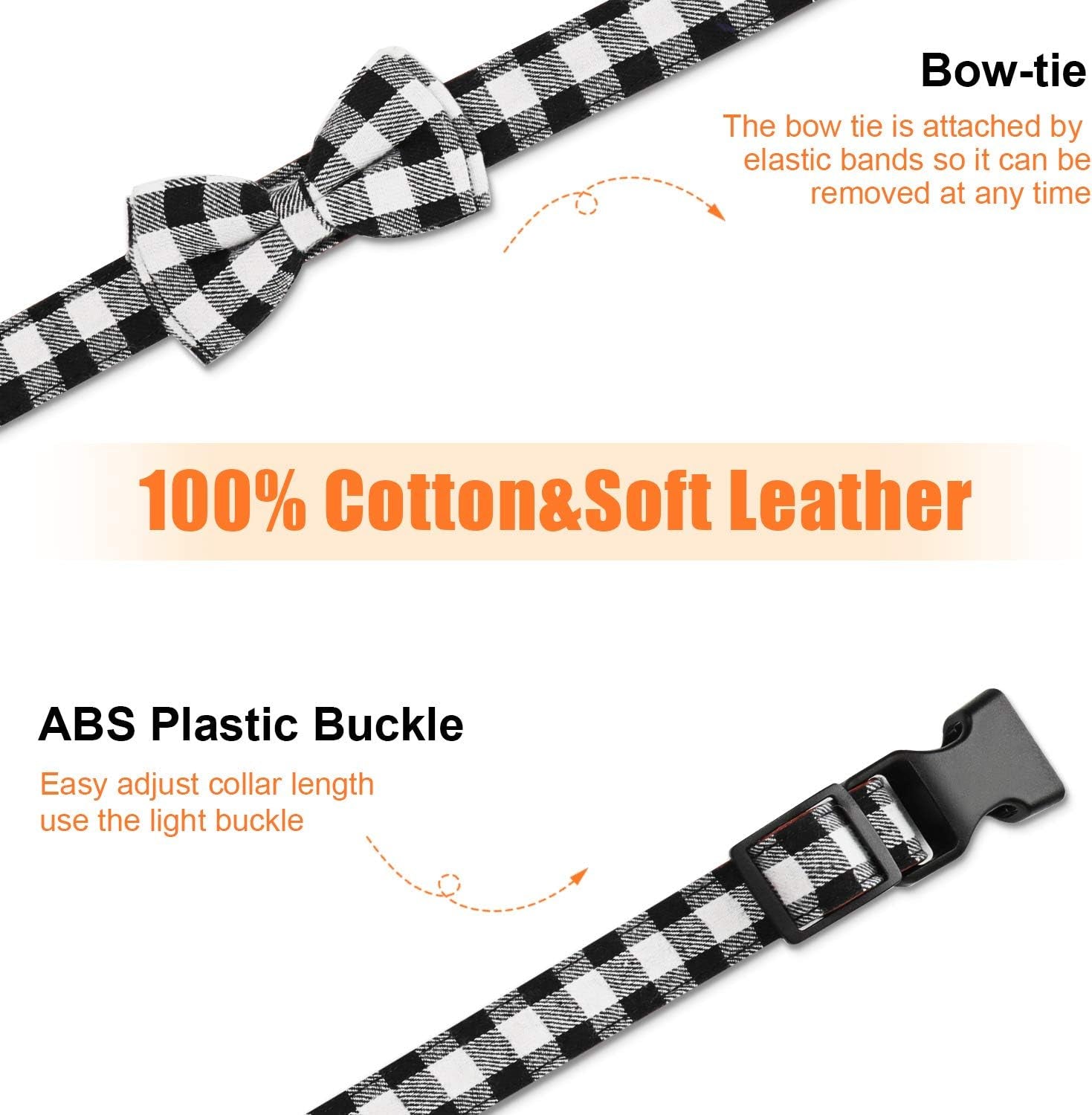 Adjustable Light Plaid Dog Bow Tie Collar for Pets - Soft and Comfortable Design (Small, Black)