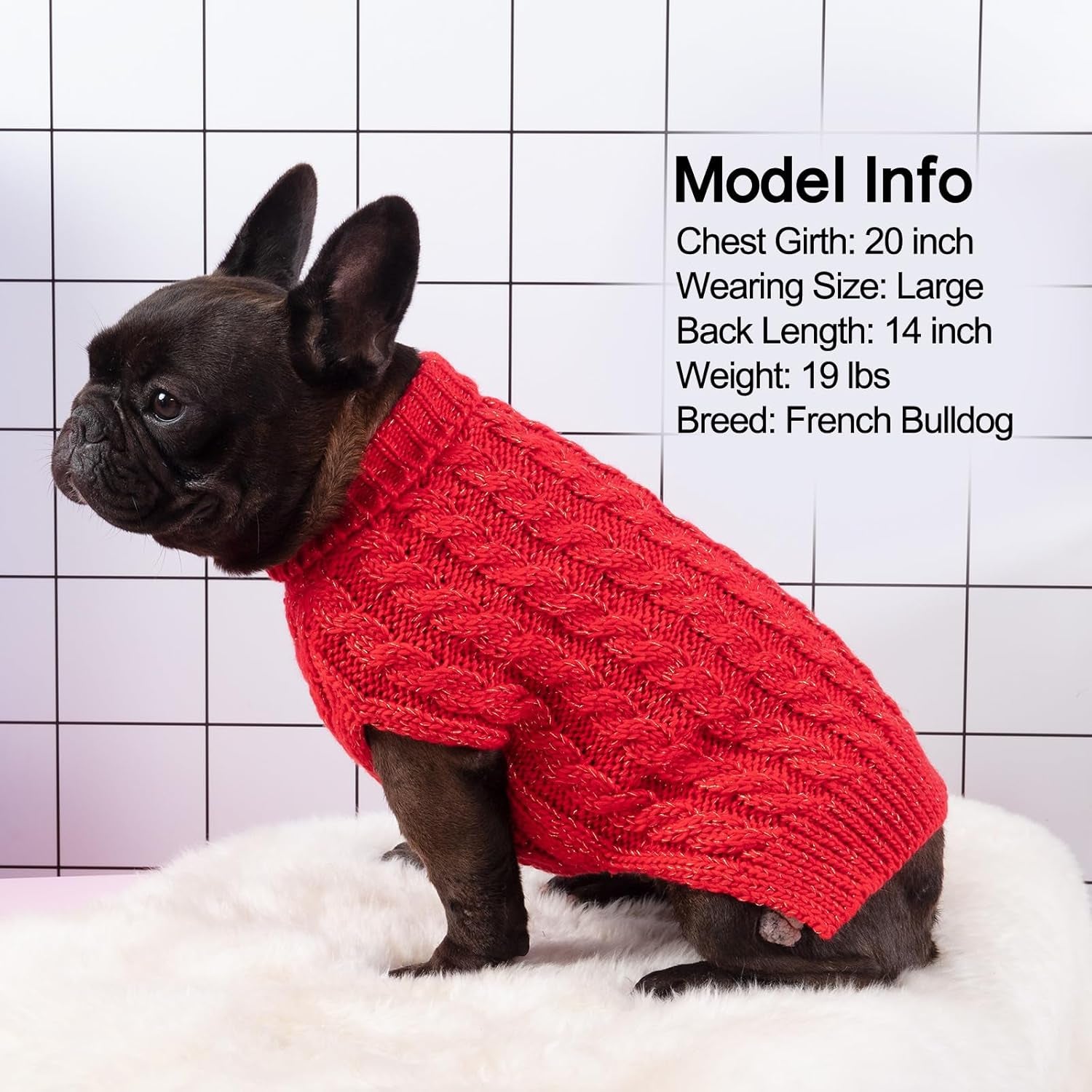 Winter Dog Sweater with Golden Thread Turtleneck - Red Cat Sweater