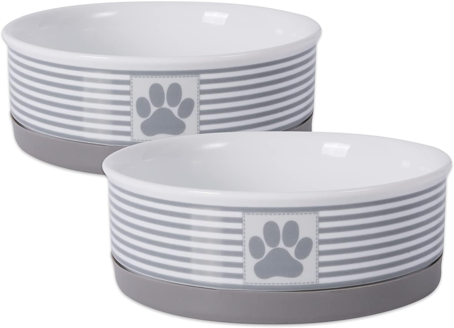 Lattice Pet Bowl Set, Non-Slip Silicone Ring for Secure Feeding, Microwave & Dishwasher Safe, Small Size 4.25" x 2", Gray, Pack of 2