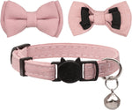 Adjustable Breakaway Cat Collars with Bells and Floral Bowties - 2 Pack in Pink Leopard and Solid Pink