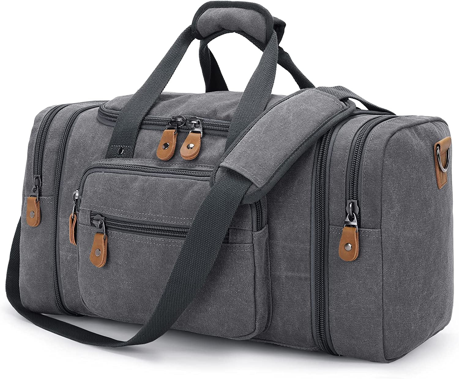 60L Canvas Duffle Bag for Travel - Coffee Overnight and Weekend Bag