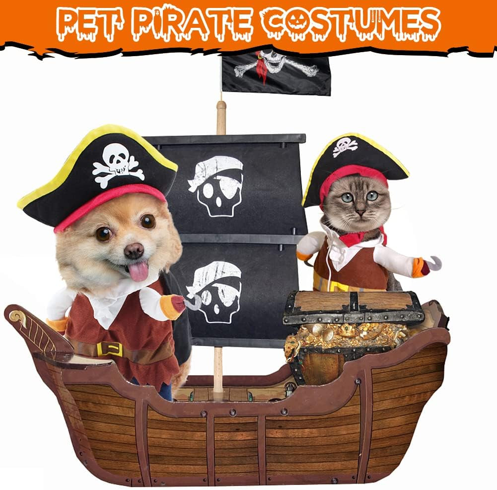 Caribbean Style Pirate Costume for Small to Medium Dogs and Cats - Adorable Halloween and Christmas Party Apparel with Hat