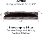 Jumbo/XL Pillow Dog Bed for Large Dogs with Removable Bolsters and Washable Cover - Plush Woven Couch Sofa in Diamond Brown