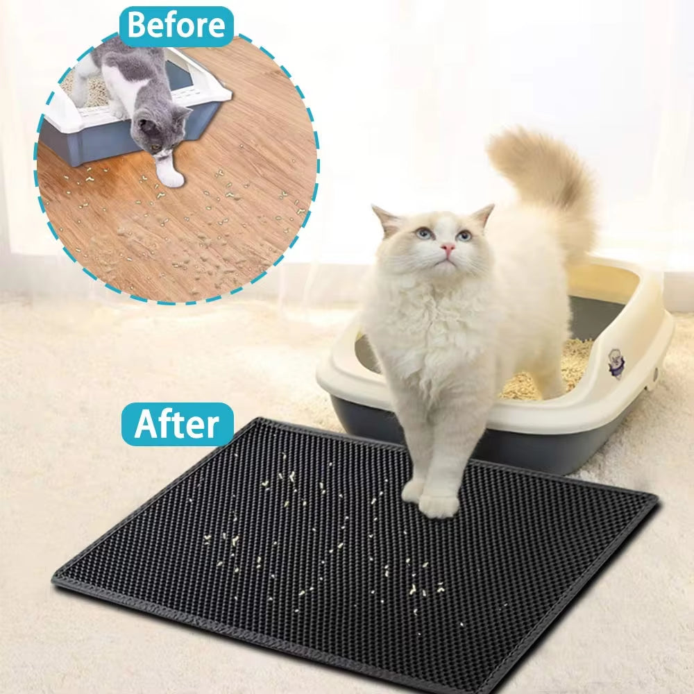 Cat Litter Mat with Gift Double Layer Waterproof Pet Litter Box Mat Non-Slip Sand Cat Pad Washable Bed Mat Clean Pad Products