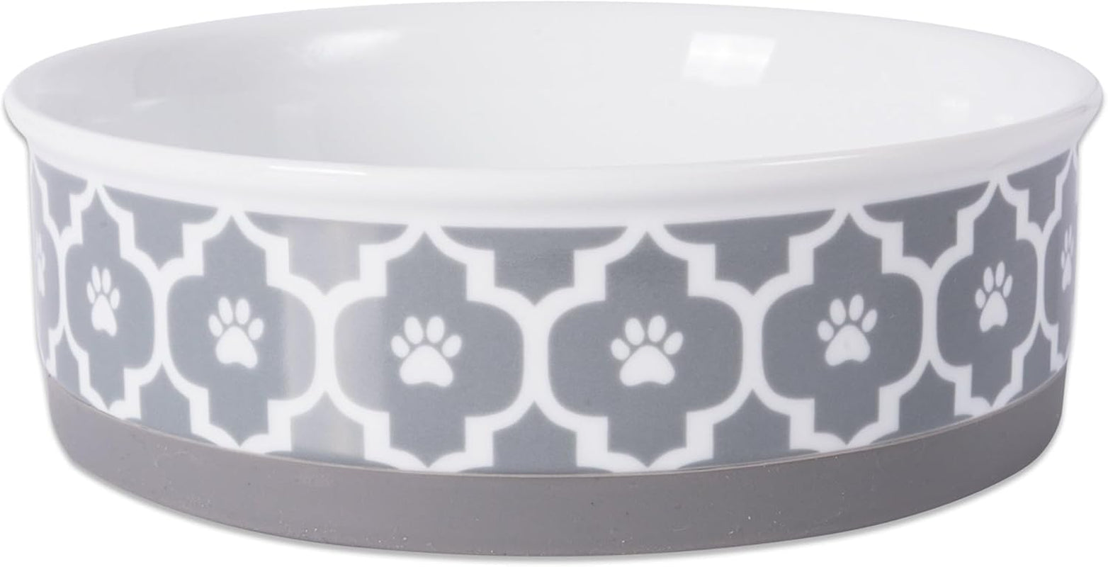 Lattice Pet Bowl Set, Non-Slip Silicone Ring for Secure Feeding, Microwave & Dishwasher Safe, Small Size 4.25" x 2", Gray, Pack of 2