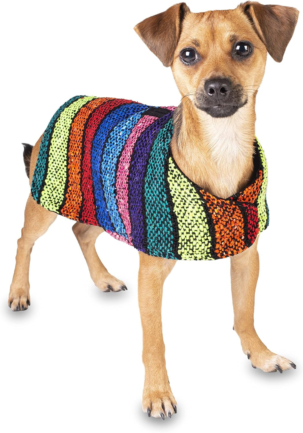 Handcrafted Dog Poncho from Authentic Mexican Blanket - Chihuahua Apparel - Costume Sweater Vest (Multi-Color, XXS)