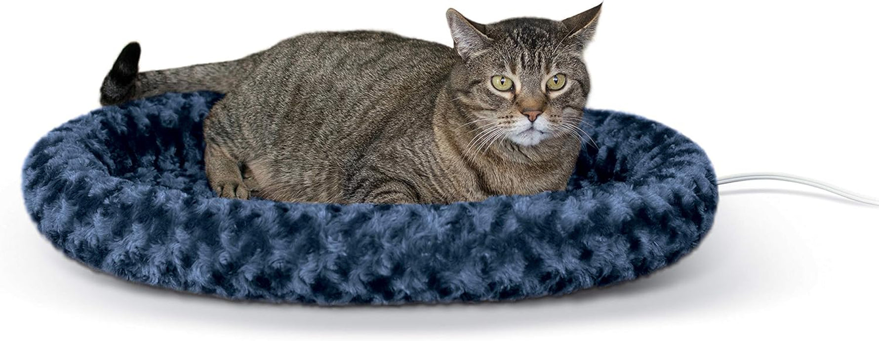 Thermo-Kitty Fashion Splash Indoor Heated Cat Bed - Removable Waterproof Heater for Dogs and Cats, Small 18-Inch Round, Blue