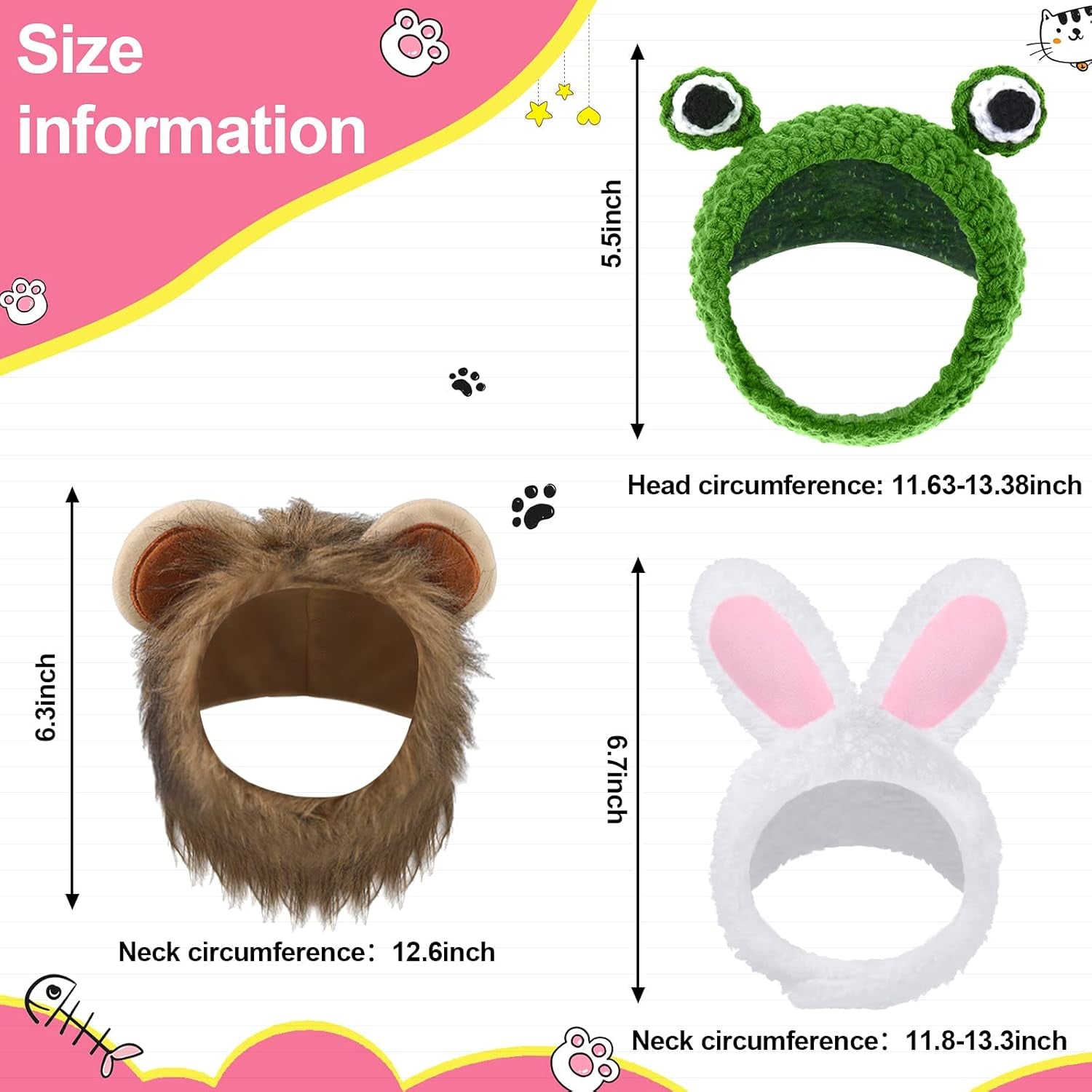 3-Piece Adjustable Cat Costume Set with Bunny Ears - Pet Headwear for Kittens and Dogs, Ideal for Halloween Parties and Themed Celebrations