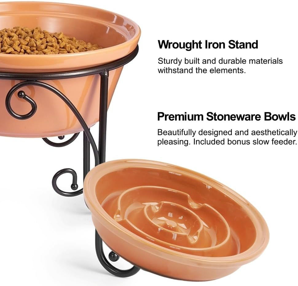 Elevated Pet Feeding Station with Large Ceramic Bowls for Medium to Large Dogs (Almond)