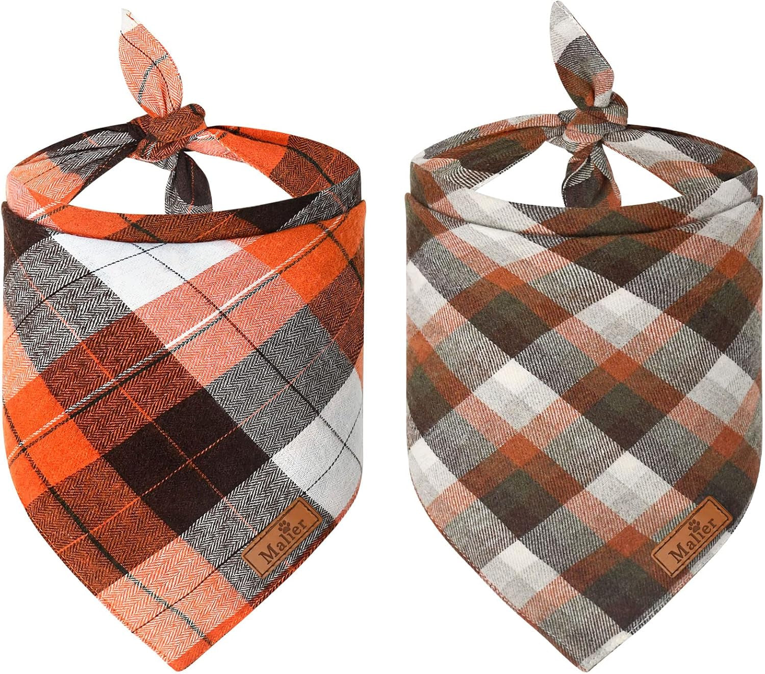 Holiday Dog Bandana Set - 2 Pack Classic Plaid Triangle Bibs for Christmas and Thanksgiving - Fall Pet Costume Accessories for Small, Medium, and Large Dogs and Cats