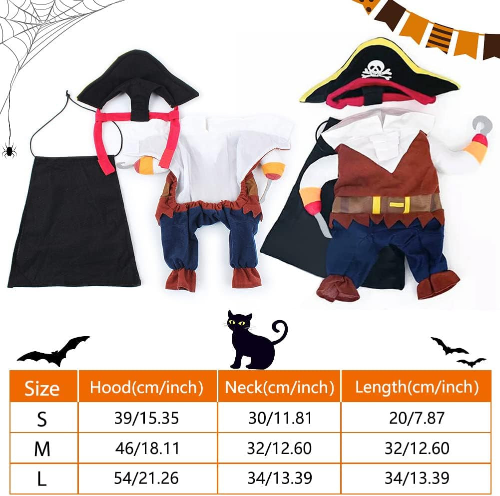 Caribbean Style Pirate Costume for Small to Medium Dogs and Cats - Adorable Halloween and Christmas Party Apparel with Hat