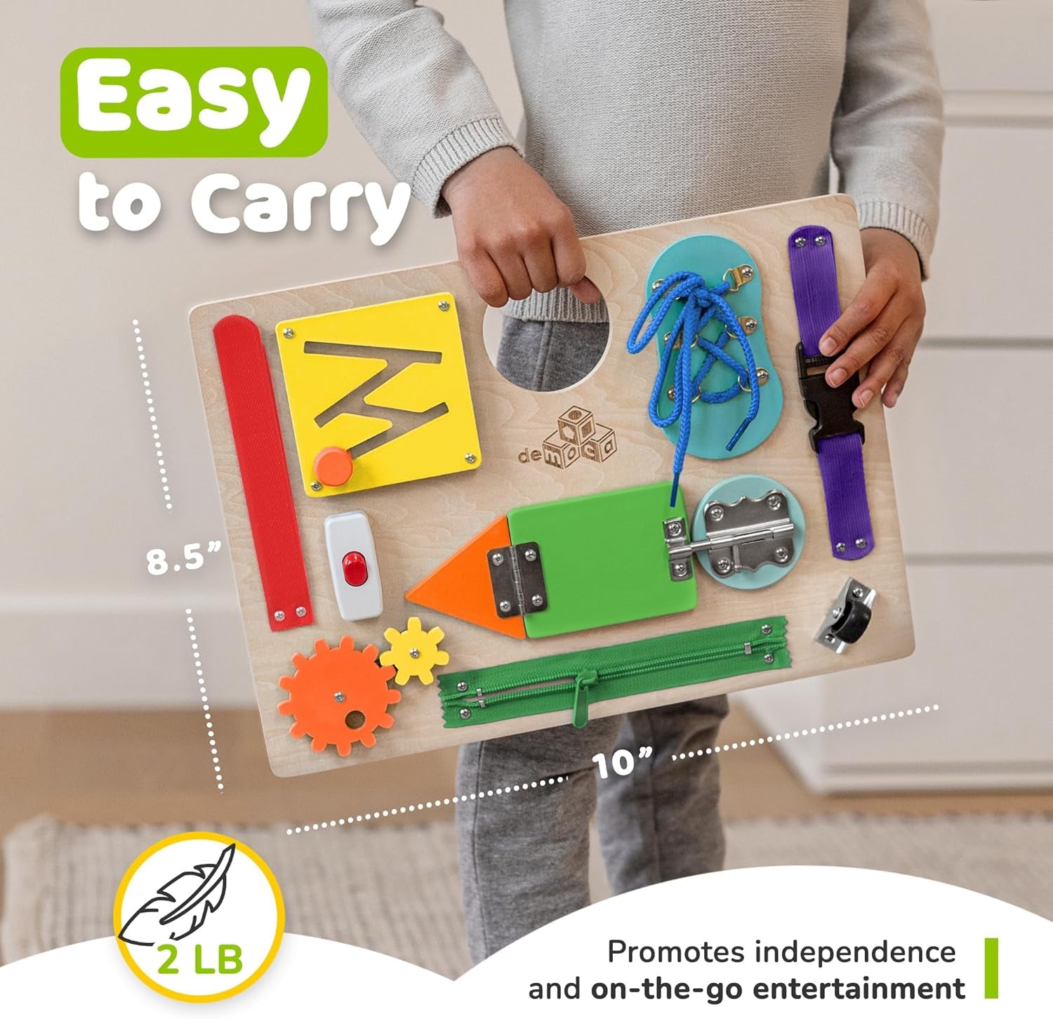 Montessori Busy Board for Toddlers - Sensory Activity Toy Featuring 10 Engaging Activities to Enhance Fine Motor Skills, Ideal for Travel, Suitable for Boys and Girls, Packaging May Vary