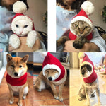 Crocheted Christmas Dog Hat with Pompon - Warm Winter Knit Snood Headwear for Pets and Adults (Red, Size S)