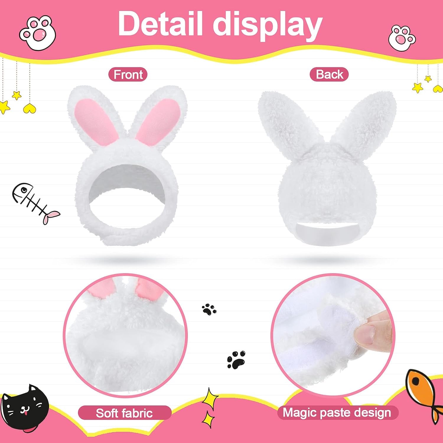 3-Piece Adjustable Cat Costume Set with Bunny Ears - Pet Headwear for Kittens and Dogs, Ideal for Halloween Parties and Themed Celebrations